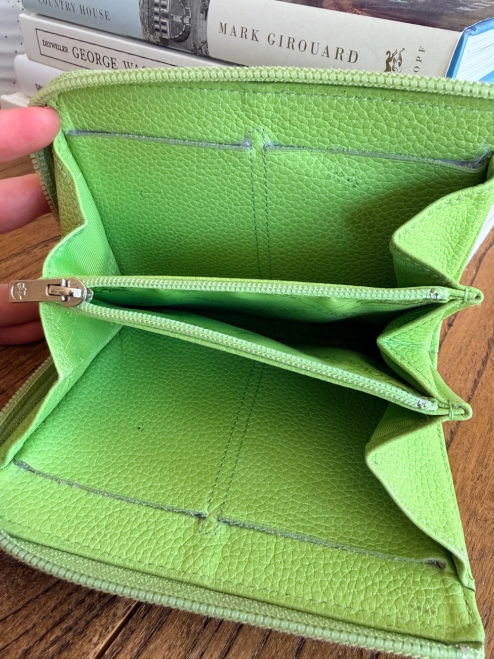 Longchamp Small Lime Green Wallet Zip Coin Purse Compact Leather Chic - Picture 6 of 7
